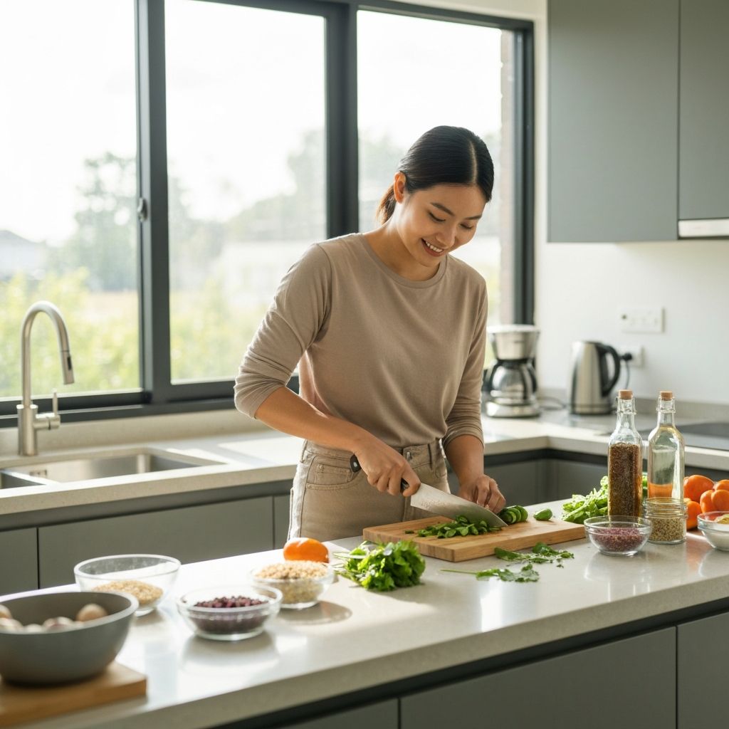 Person preparing healthy meal in kitchen